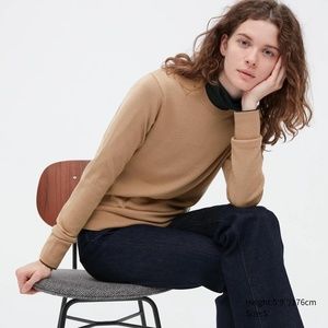 Uniqlo Extra Fine Merino Wool Crew Neck  Sweater in Gold Camel